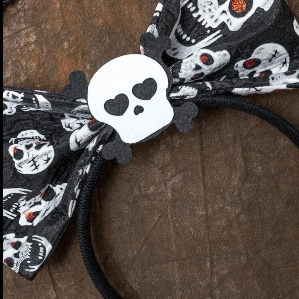 New Halloween Skull Headband - Spooky Handmade Accessory, Sugar Skull, Big Bow